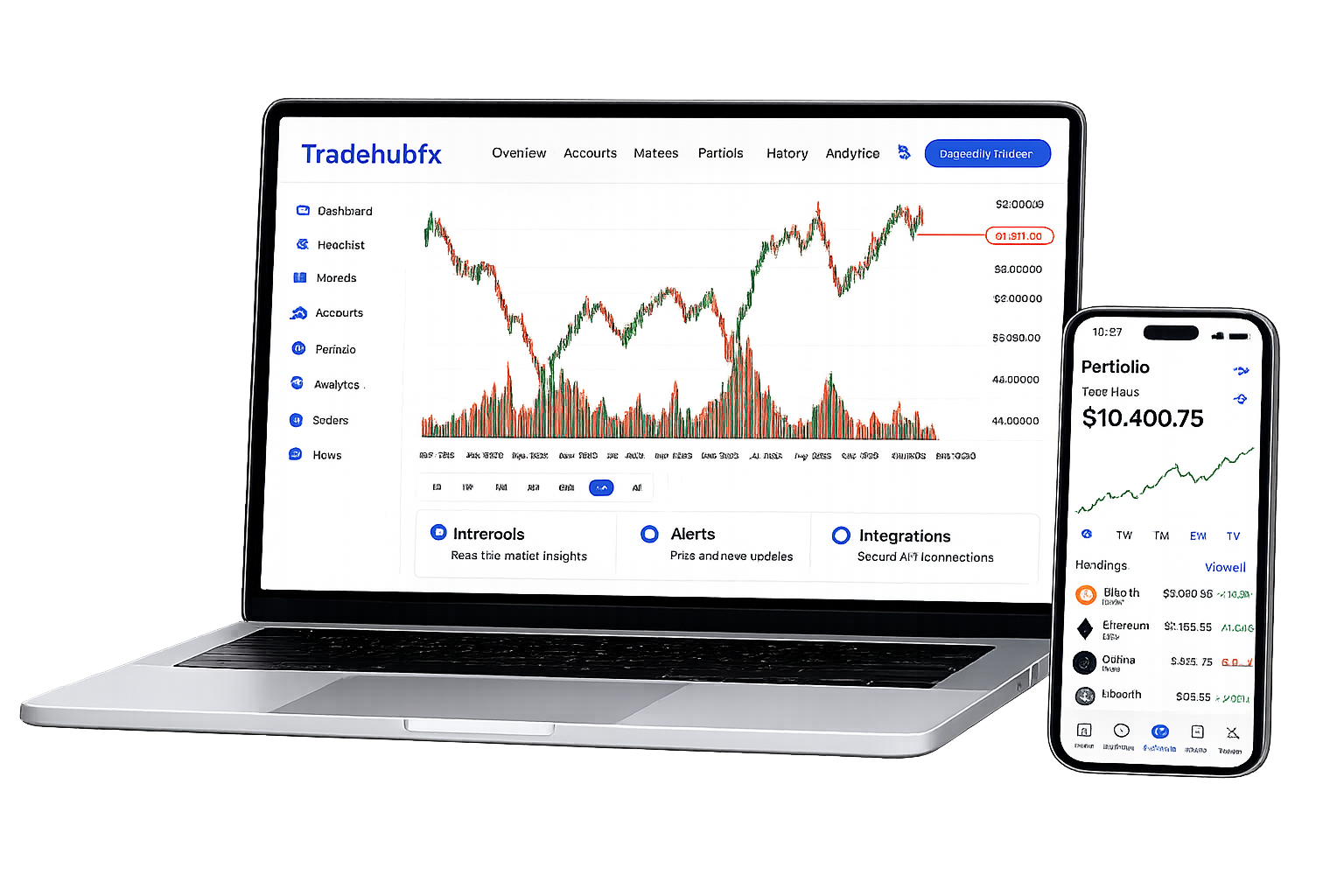 MetaTrader 5 trading platform on laptop and iPhone